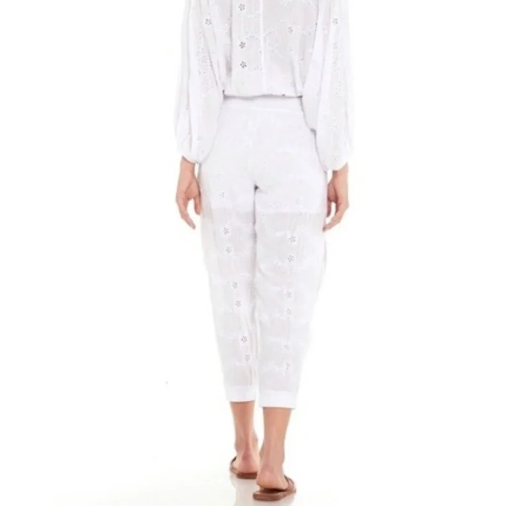 Young Fabulous & Broke Eyelet Cropped Jogger Pants Boho Resortwear - Medium